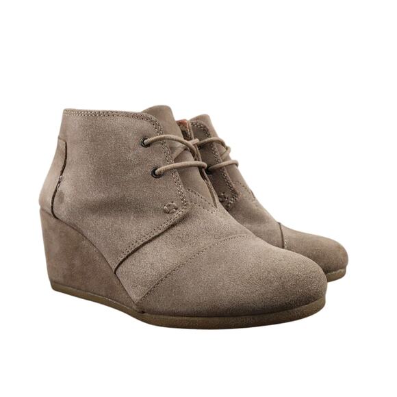 Toms Shoes - Toms Shoes Womens 7 Bootie Wedge Desert Lace Up Chukka Leather Casual Taupe Kala